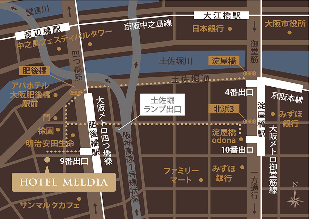 ホテルメルディア 大阪肥後橋の詳細マップ